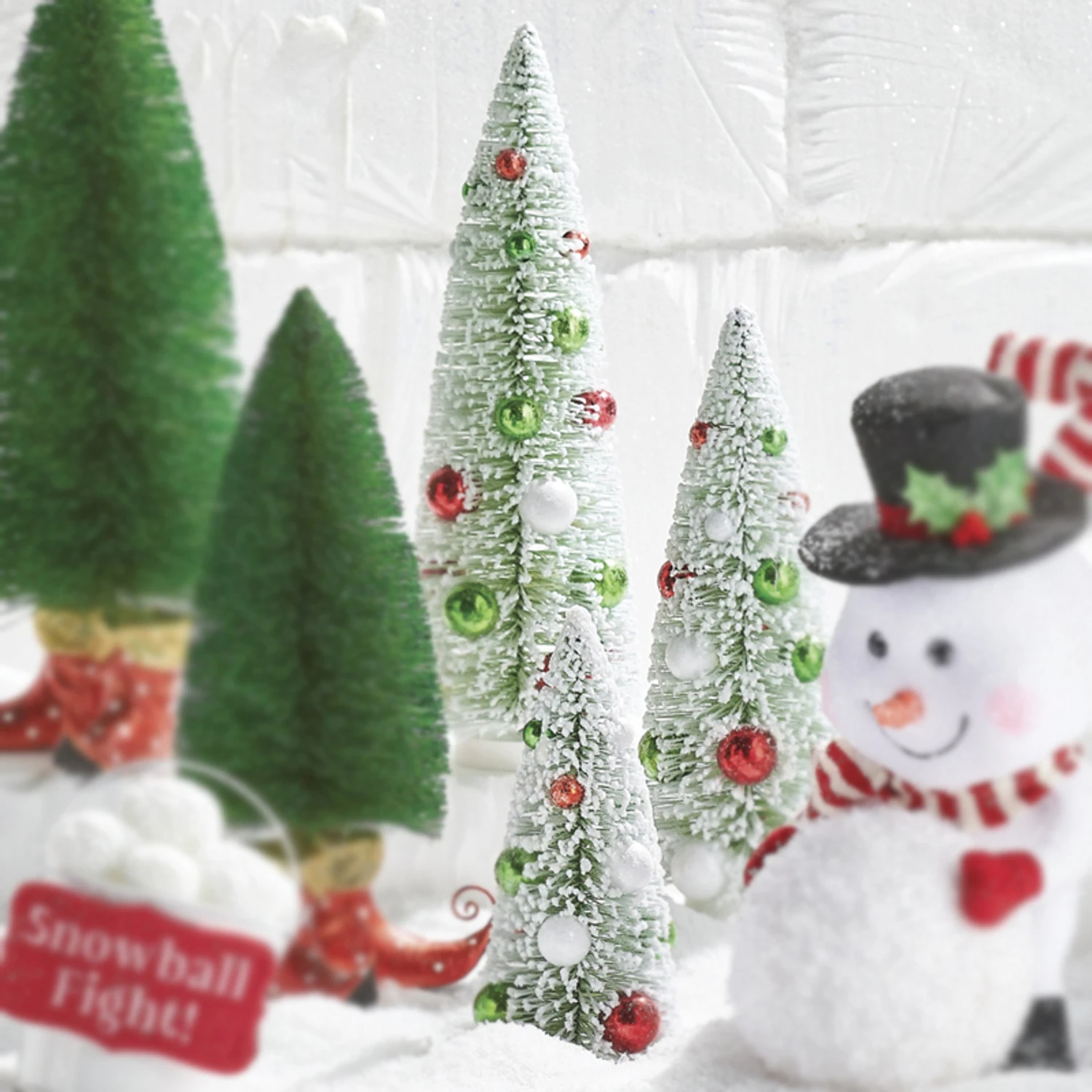Raz Set Of 3 Frosted Bottle Brush Trees With Ornaments Christmas Decoration 4215566 3 Raz Set Of 3 Frosted Bottle Brush Trees With Ornaments Christmas Decoration 4215566