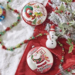 Raz 6.5" Season's Greetings Vintage Inspired Santa Disc Glass Christmas Ornament 4252889