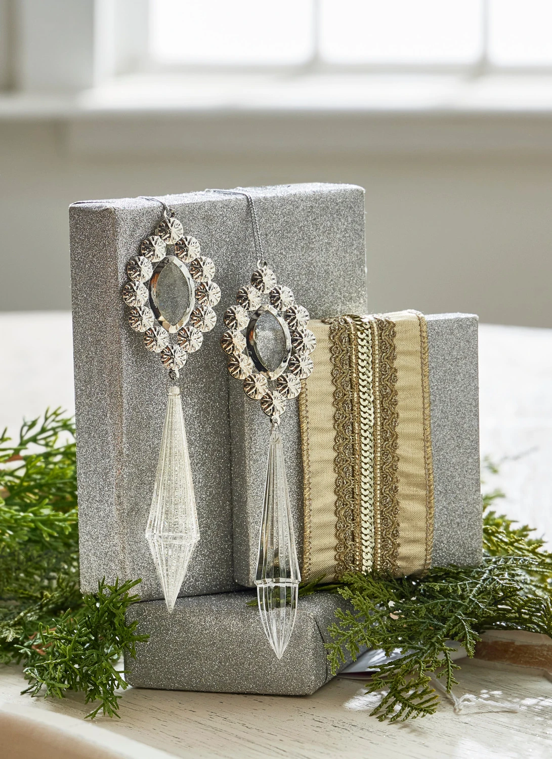 Raz 7" Crystal Drop Christmas Ornament Set Of 2 4312511 3 Raz 7" Crystal Drop Christmas Ornament Set Of 2 4312511