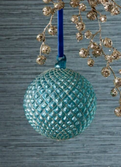 Raz 6" Cerulean Blue Quilted Ball Glass Christmas Ornament 4322938