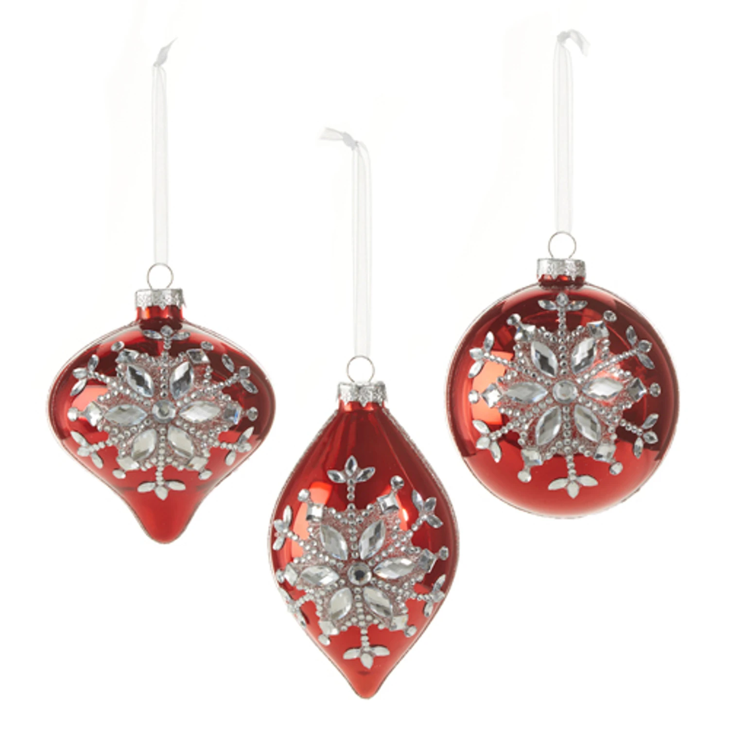 Raz 4" Red Jeweled Snowflake Glass Christmas Ornament 4324540 4 Raz 4" Red Jeweled Snowflake Glass Christmas Ornament 4324540 - Image 2