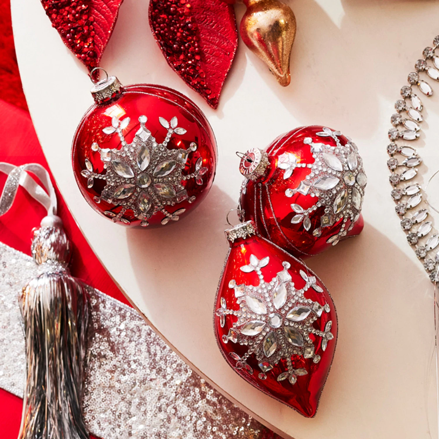 Raz 4" Red Jeweled Snowflake Glass Christmas Ornament 4324540 3 Raz 4" Red Jeweled Snowflake Glass Christmas Ornament 4324540