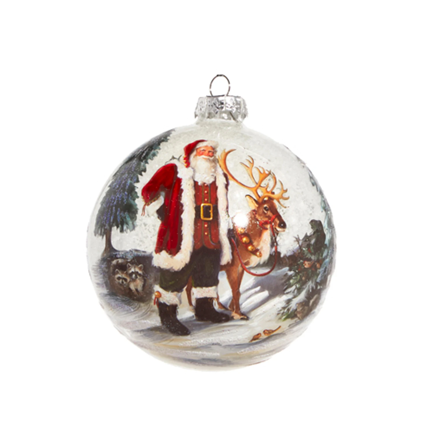 Raz 5" Santa And Reindeer Portrait Glass Ball Christmas Ornament 4324618 4 Raz 5" Santa And Reindeer Portrait Glass Ball Christmas Ornament 4324618 - Image 2