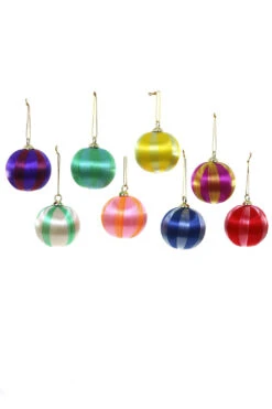 Cody Foster 3" Set Of 8 Striped Bright Color Satin Vintage Inspired Christmas Ornaments MO-5507-L