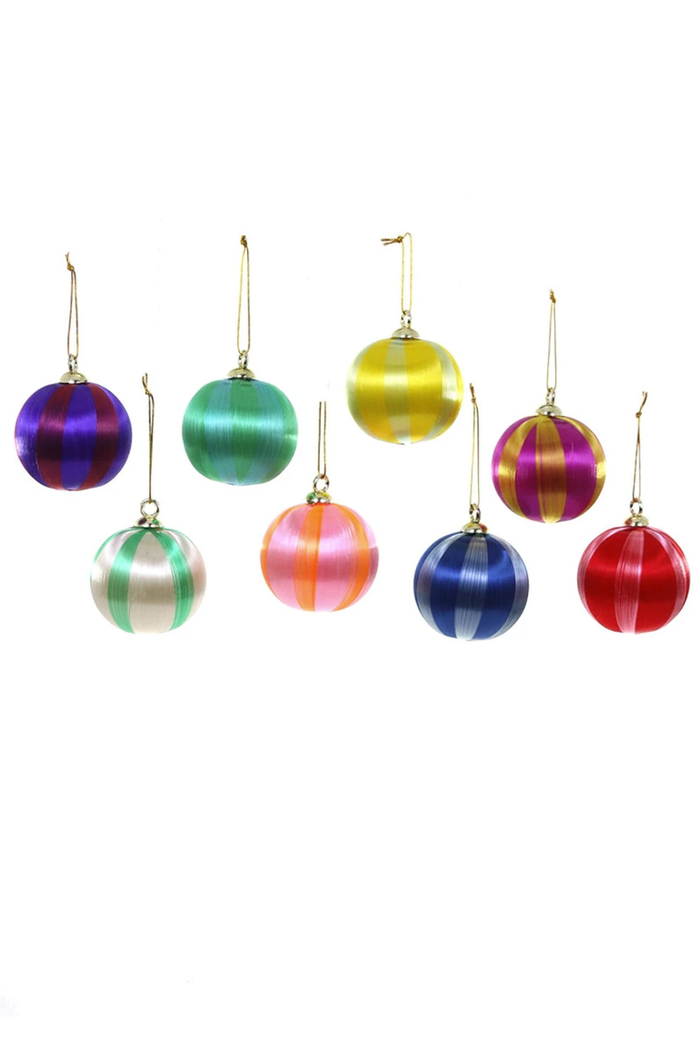 Cody Foster 3" Set Of 8 Striped Bright Color Satin Vintage Inspired Christmas Ornaments MO-5507-L 3 Cody Foster 3" Set Of 8 Striped Bright Color Satin Vintage Inspired Christmas Ornaments MO-5507-L