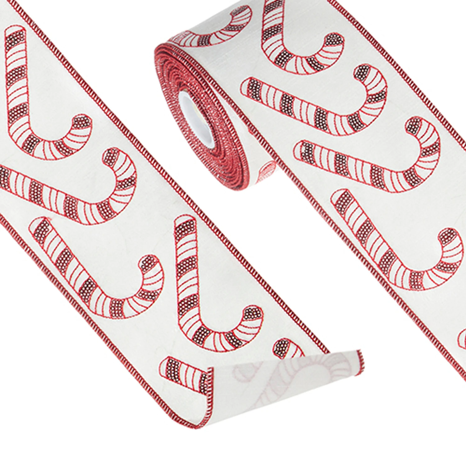 Raz 4" Candy Cane Sequined Wired Christmas Ribbon R4227728 4 Raz 4" Candy Cane Sequined Wired Christmas Ribbon R4227728 - Image 2