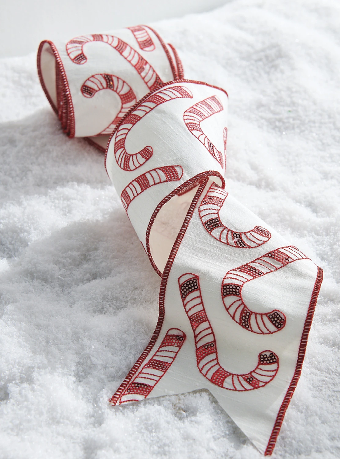 Raz 4" Candy Cane Sequined Wired Christmas Ribbon R4227728 3 Raz 4" Candy Cane Sequined Wired Christmas Ribbon R4227728