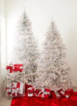 Raz 7.5' Or 9' Silver Tinsel Christmas Tree With Forever Lit Clear Lights