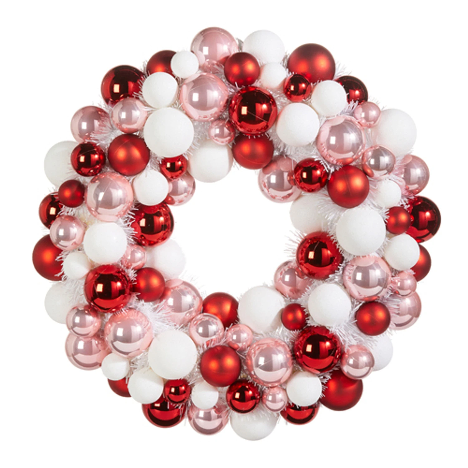 Raz 22" Pink, Red, And White Multicolor Ball Ornament Wreath W4302338 4 Raz 22" Pink, Red, And White Multicolor Ball Ornament Wreath W4302338 - Image 2