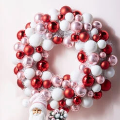 Raz 22" Pink, Red, And White Multicolor Ball Ornament Wreath W4302338