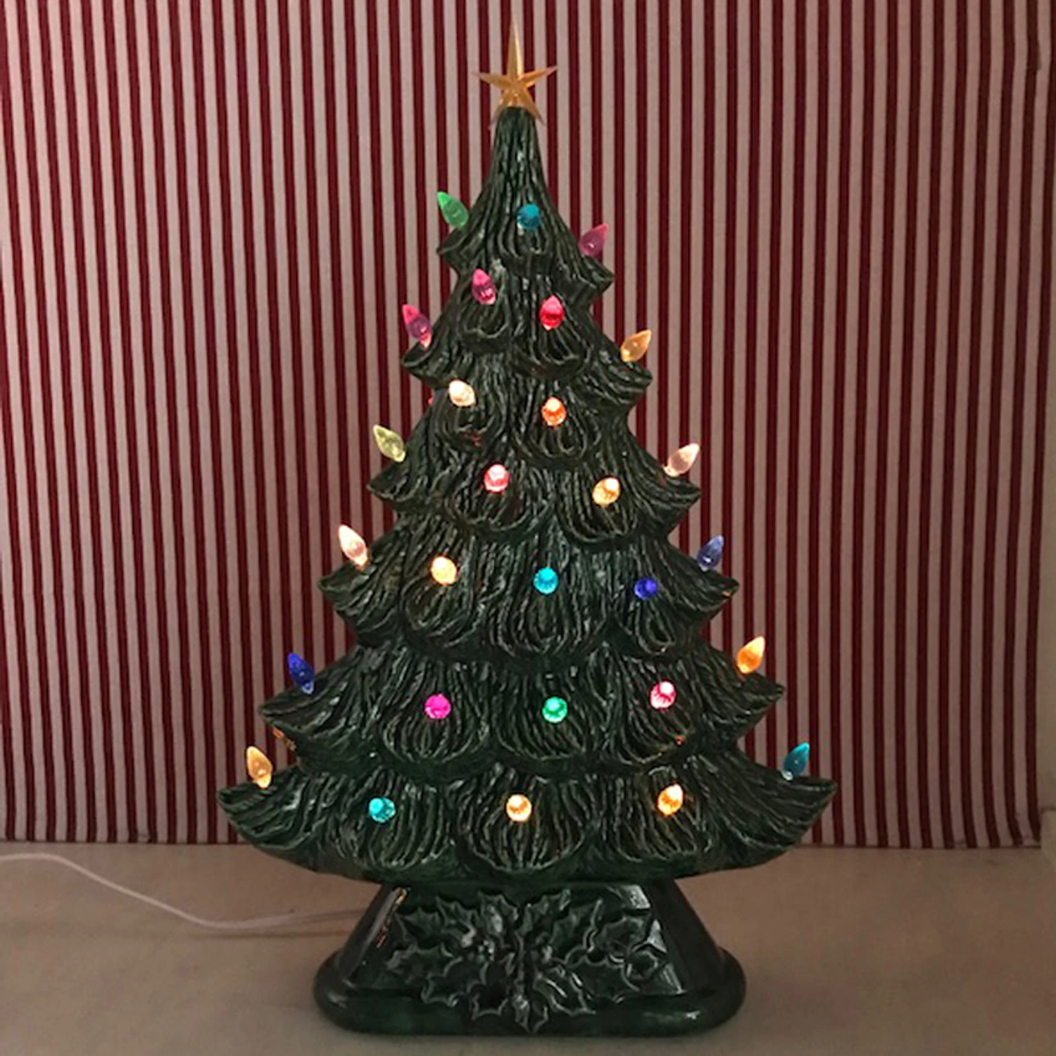 Large Flat Ceramic Lighted Window Or Mantel Christmas Tree 19" 6 Large Flat Ceramic Lighted Window Or Mantel Christmas Tree 19" - Image 4