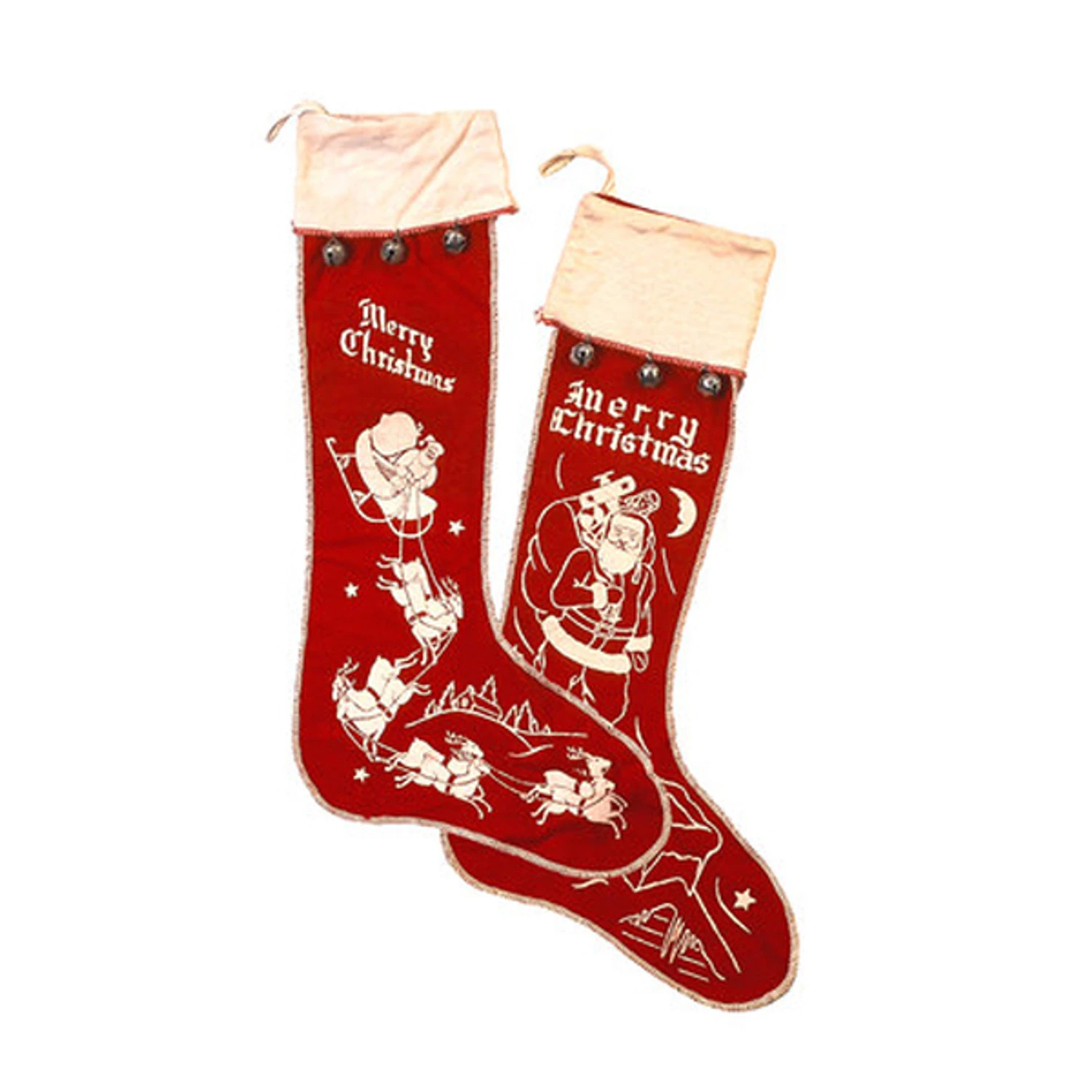 Vintage Inspired Large Felt Christmas Stockings Set Of 2 2269 3 Vintage Inspired Large Felt Christmas Stockings Set Of 2 2269