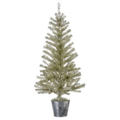 Raz Champagne Tinsel Tree In Galvanized Bucket Christmas Decoration -Holiday Decorations apifrnpkd 66325.1646091896