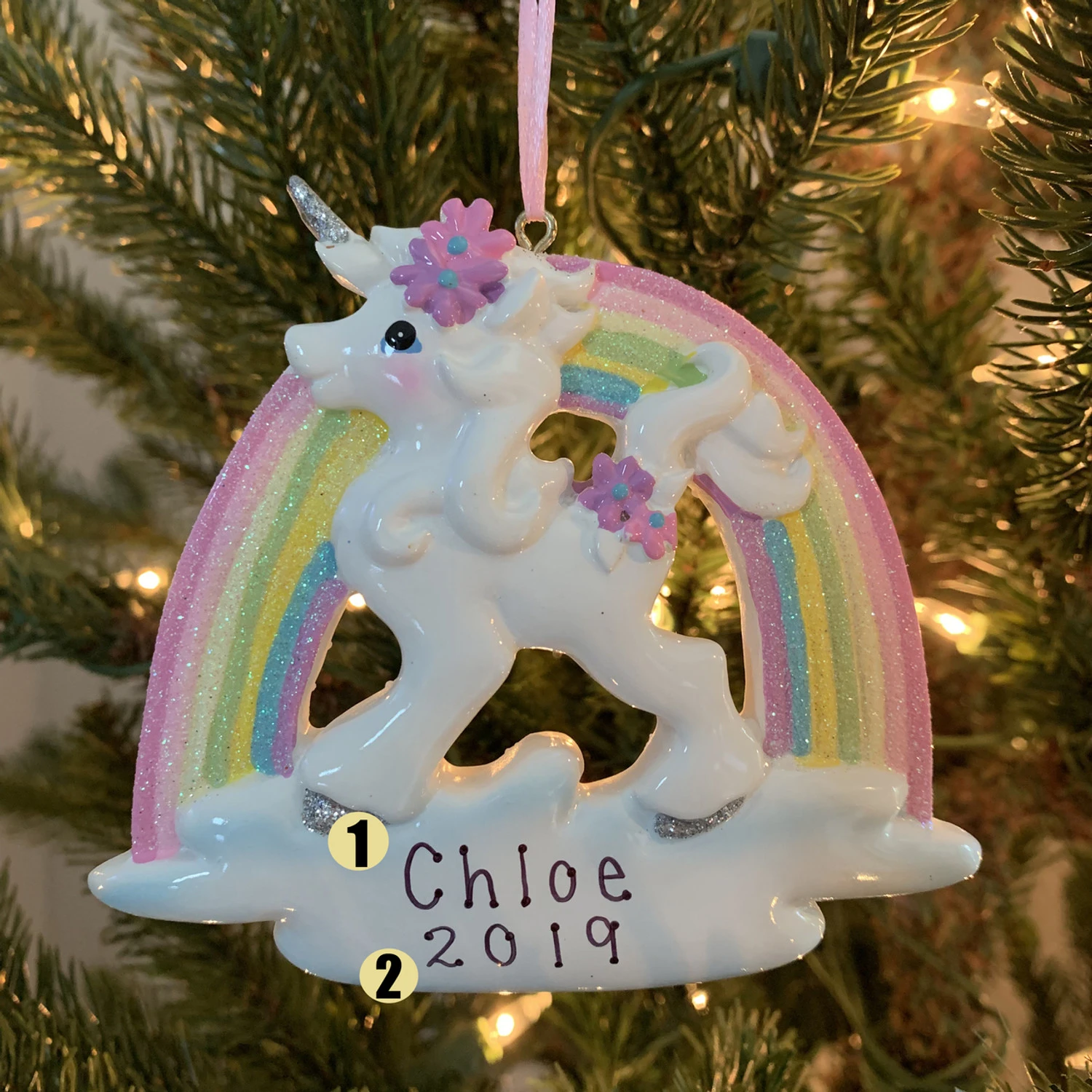 Kurt Adler 4.5" Unicorn And Rainbow Personalized Christmas Ornament W8457 3 Kurt Adler 4.5" Unicorn And Rainbow Personalized Christmas Ornament W8457