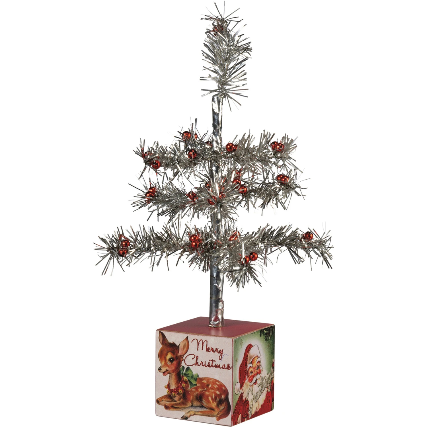 Primitives By Kathy 13" Vintage Silver Tinsel Christmas Tree On Box 105061 3 Primitives By Kathy 13" Vintage Silver Tinsel Christmas Tree On Box 105061