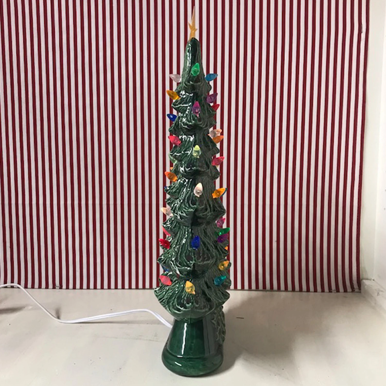 Large Flat Ceramic Lighted Window Or Mantel Christmas Tree 19" 4 Large Flat Ceramic Lighted Window Or Mantel Christmas Tree 19" - Image 2