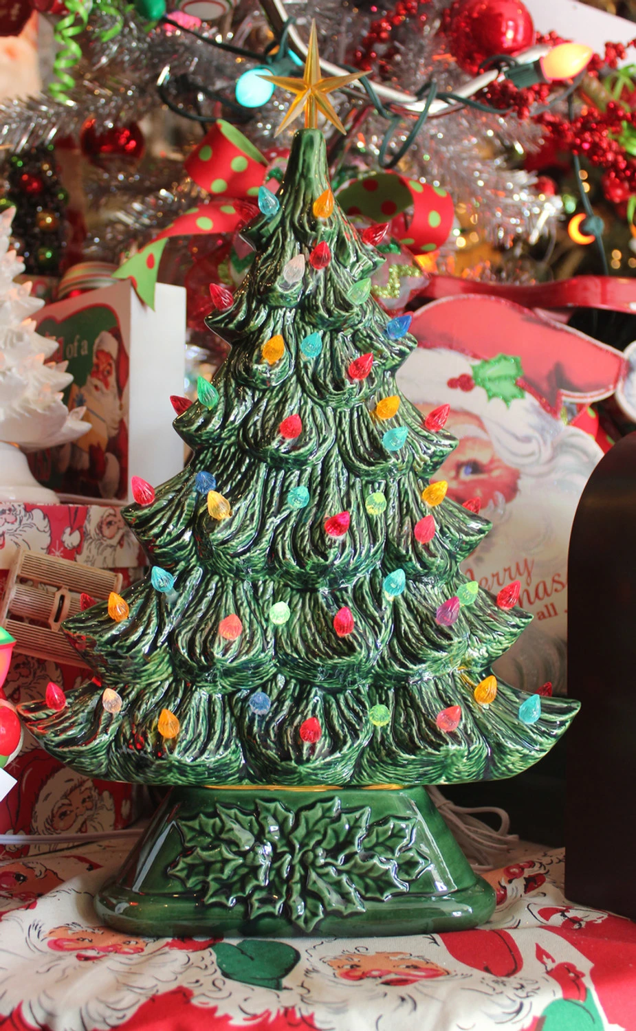 Large Flat Ceramic Lighted Window Or Mantel Christmas Tree 19" 8 Large Flat Ceramic Lighted Window Or Mantel Christmas Tree 19" - Image 6