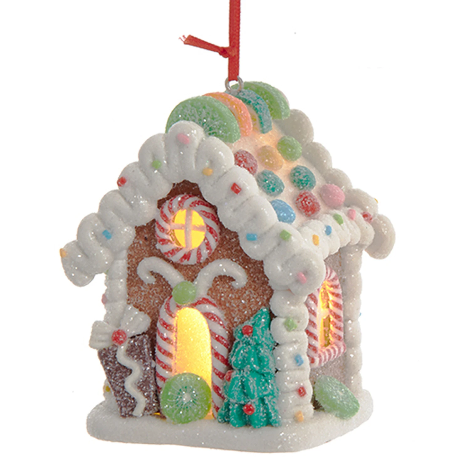 Kurt Adler 3.75" LED Lighted Claydough Candy Gingerbread House Christmas Ornament D4043 5 Kurt Adler 3.75" LED Lighted Claydough Candy Gingerbread House Christmas Ornament D4043 - Image 3