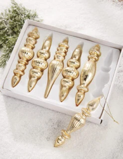 Raz 6.5" Box Of Gold Finial Glass Christmas Ornaments 4122829