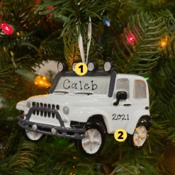 White Jeep 4X4 Personalized Christmas Ornament White OR1763-W