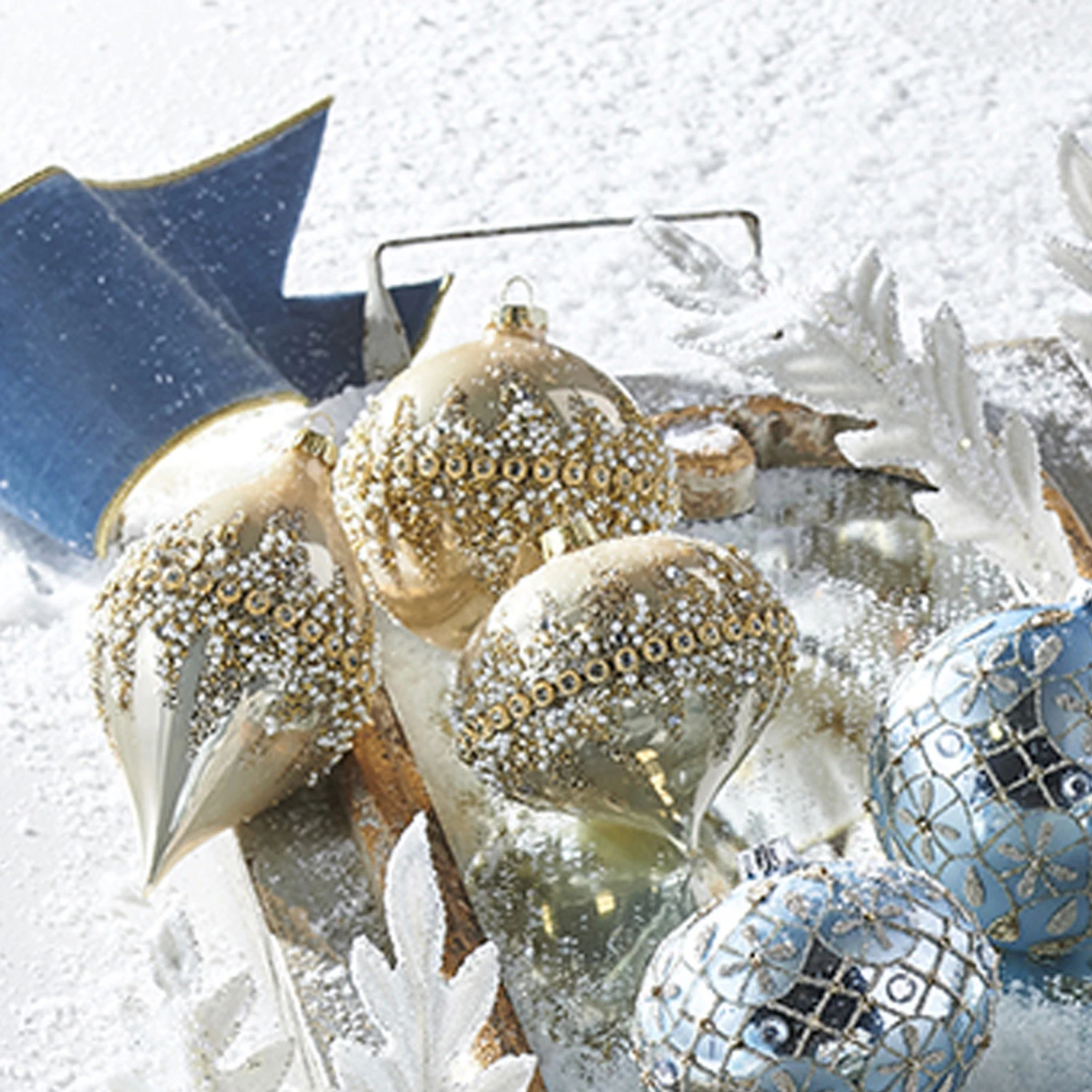 Raz 6" Gold Beaded Glass Christmas Ornament 4022874 3 Raz 6" Gold Beaded Glass Christmas Ornament 4022874