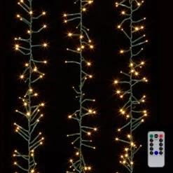 Raz 15' Battery Operated Cluster Garland Green Wire With White Compact Christmas Lights G3937045