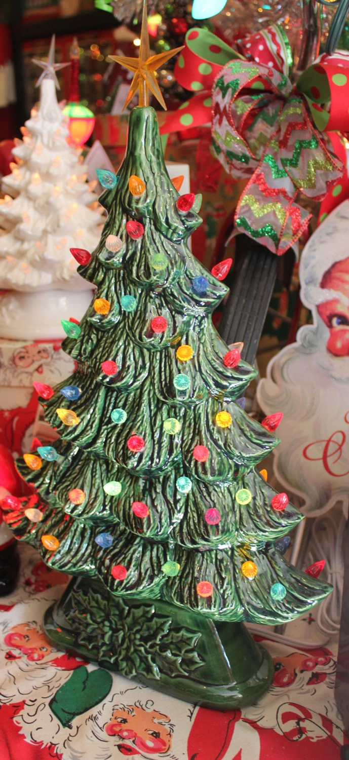 Large Flat Ceramic Lighted Window Or Mantel Christmas Tree 19" 7 Large Flat Ceramic Lighted Window Or Mantel Christmas Tree 19" - Image 5