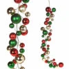 Raz 4' Red, Gold, And Green Ball Christmas Garland G3832768 -Holiday Decorations apizushnt 79705.1646091873