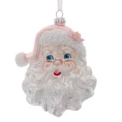 Kurt Adler 6" Glass Pink And Silver Santa Head Glass Christmas Ornament T2802